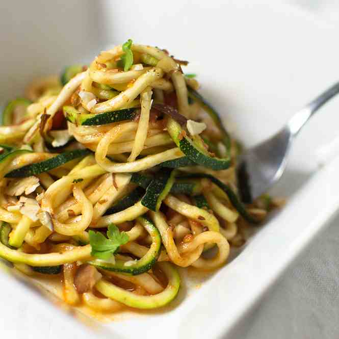 Moroccan Zoodles and Tomato-Harissa Sauce