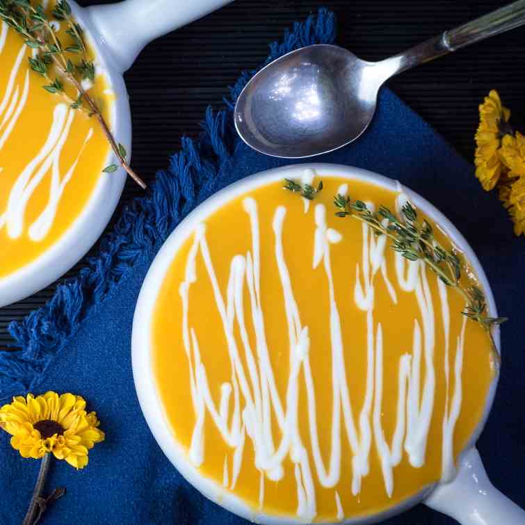 Pumpkin Cream Soup with Yogurt Dressing
