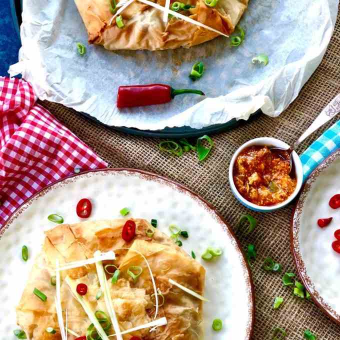 Giant potato and cauliflower filo samosa