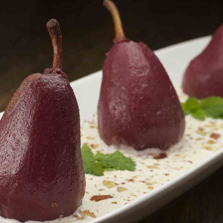 Poached Pears in Amaretto Crème