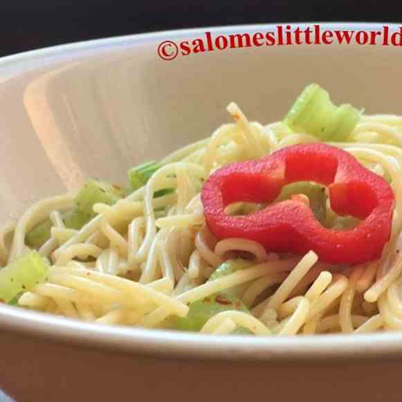 Celery and chilli spaghetti