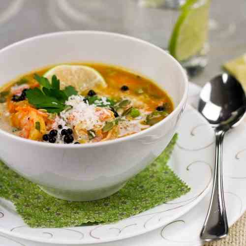 Pumpkin Coconut and Shrimp Chowder