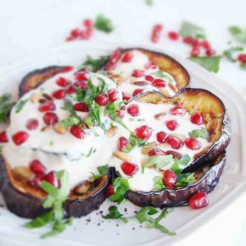 Roasted Eggplant with Pomegranate and Yogu