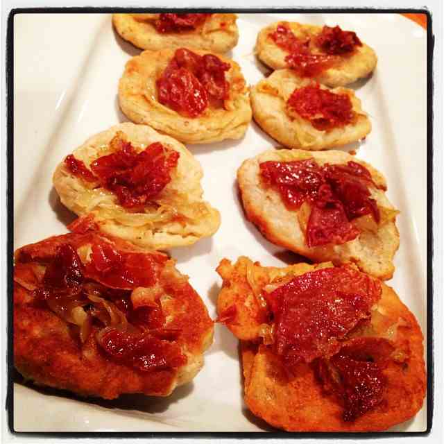 Fried Pizzettes w/ Onions & Prosciutto