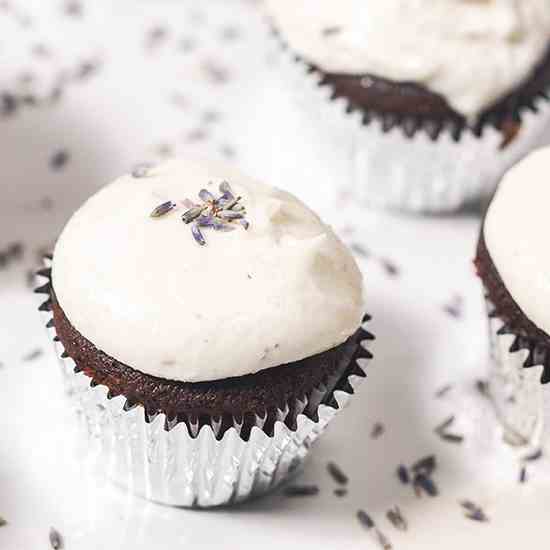 Lavender Frosted Chocolate Cupcakes