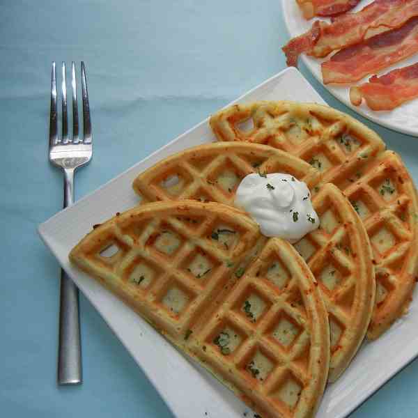 Smoked Cheese and Green Onion Waffles