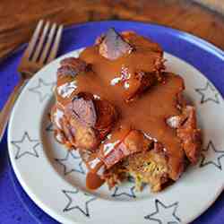 Pumpkin Bread Pudding with Caramel Sauce