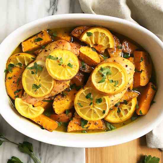 Lemon Chicken with Sweet Potatoes