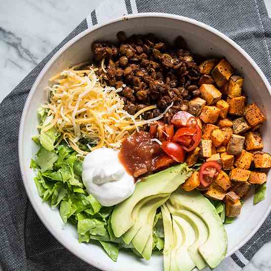 Easy Lentil Sweet Potato Taco Bowl