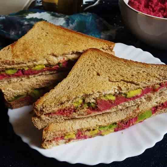Vegan Beetroot Hummus - Avocado Sandwich