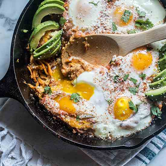 Sweet Potato Refried Bean Egg Skillet