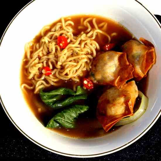 Vegan fried wonton soup