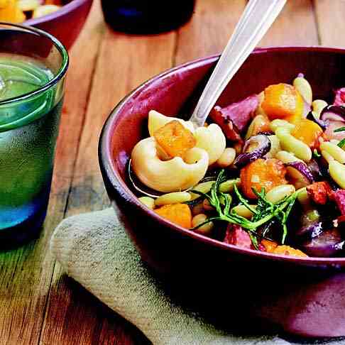 Macaroni with Beans, Roasted Pumpkin