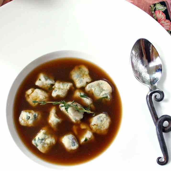 Swiss Chard Gnudi with Mushroom Consommé