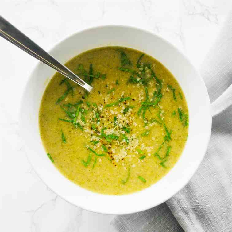 Roasted Broccoli Soup with White Beans