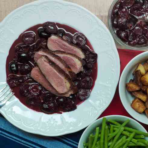 Duck with red-wine cherry sauce