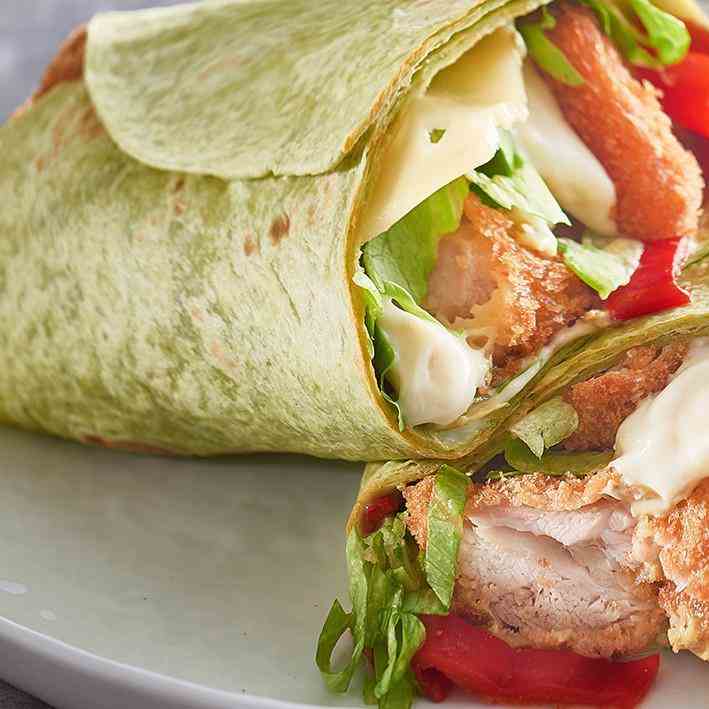 Popcorn Chicken, Spinach Wrap with Cheese,