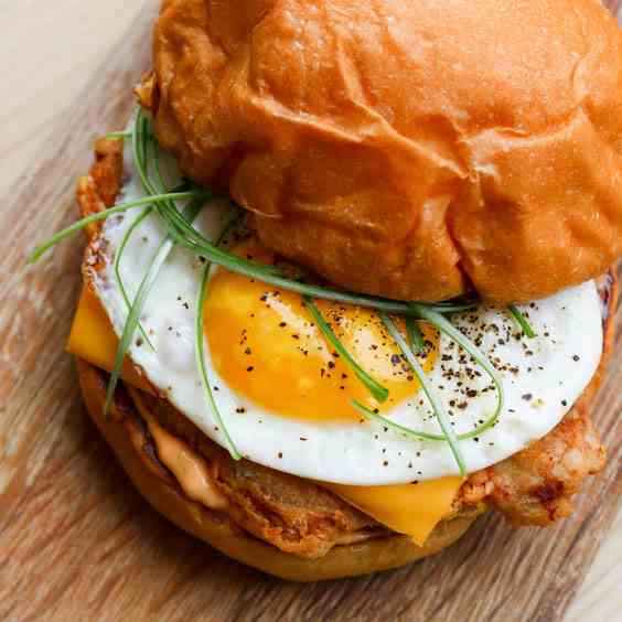 Fried Pork Chop Breakfast Sandwich