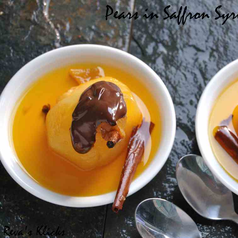 Poached Pears in Saffron Syrup