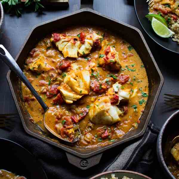 Coconut Tomato Curry with Cod - Brown Rice