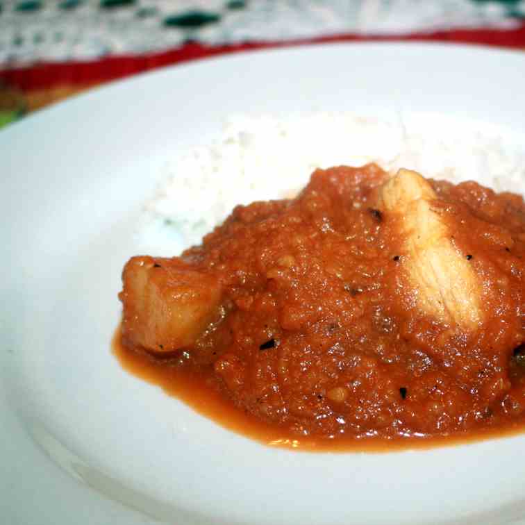 Sevillian Chicken in Eggplant-Tomato Sauce