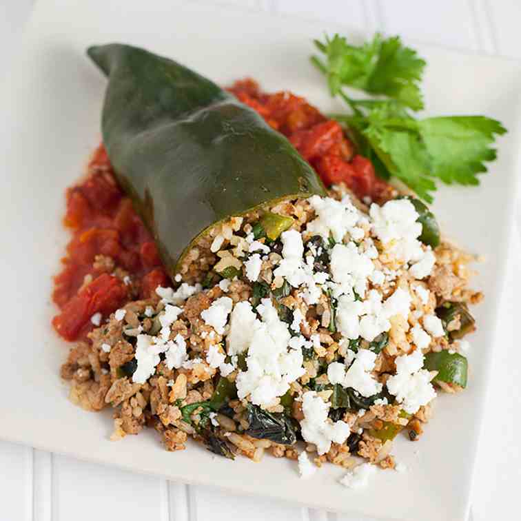 Turkey and Rice Stuffed Poblano Peppers