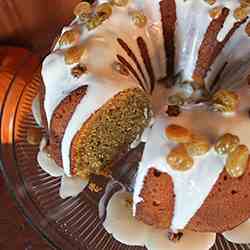 Pumpkin Spice Cake with Rum Raisin Icing