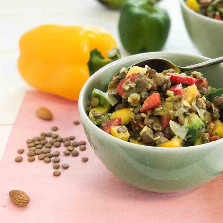 Brown Lentil Salad with Bell Pepper and Av