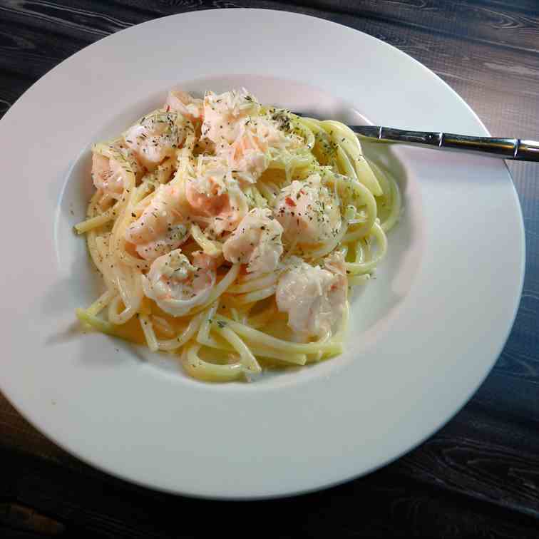 Bucatini with Lemon Cream Shrimp