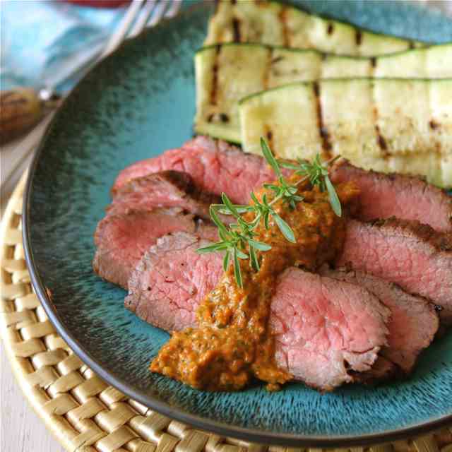 Grilled Tri-Tip with Red Pepper Pesto