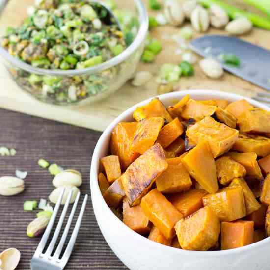 Sweet Potatoes with Pistachio Dressing