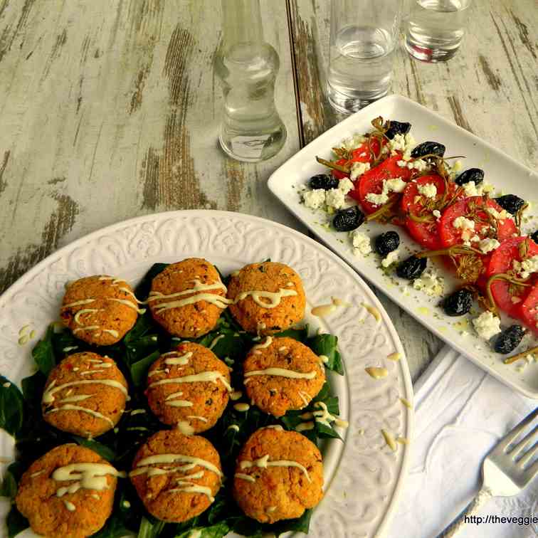 Chickpea meatballs with tahini dip