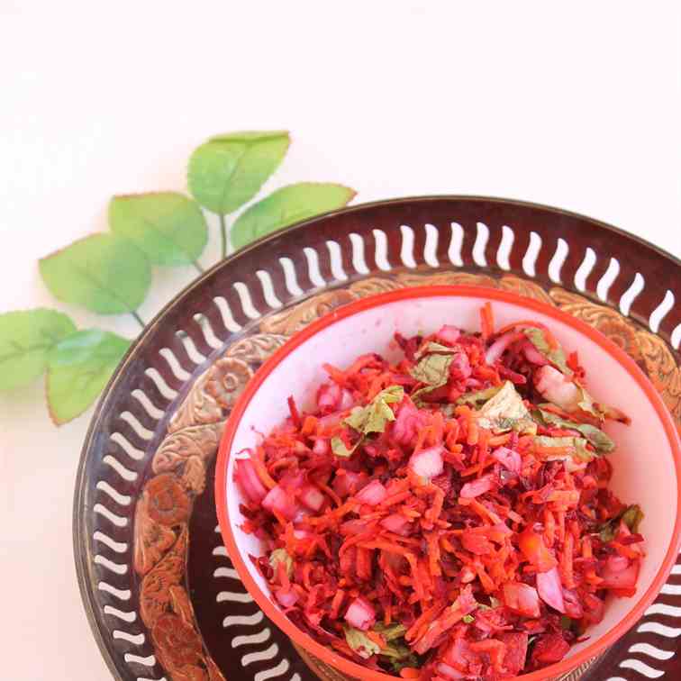 Healthy Salad With Beet, Carrot, Tomatoes 