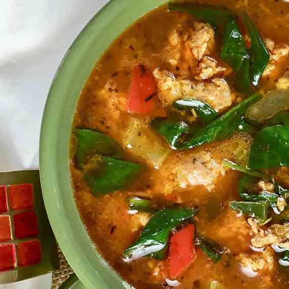 Sausage Soup with Peppers and Spinach