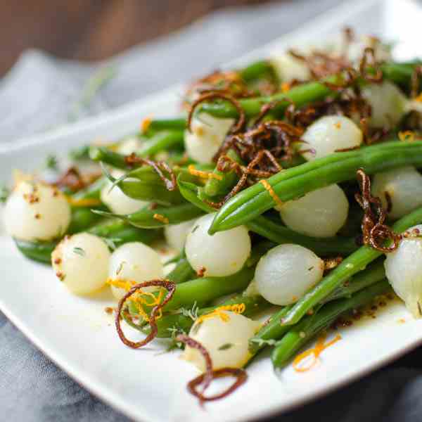 orange-dijon haricots verts with crispy sh