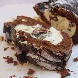 Chocolate rum-raisin roulade