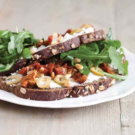 Goat cheese sandwich with sun-dried tomato