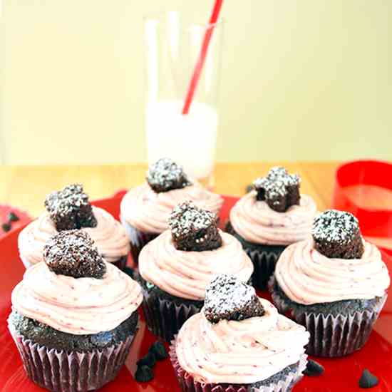 Double Chocolate Cupcakes Cherry Frosting