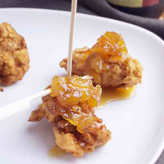 Popcorn Chicken with Bourbon Sauce