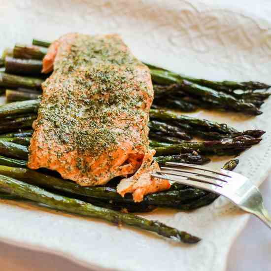 Roasted Salmon and Purple Asparagus