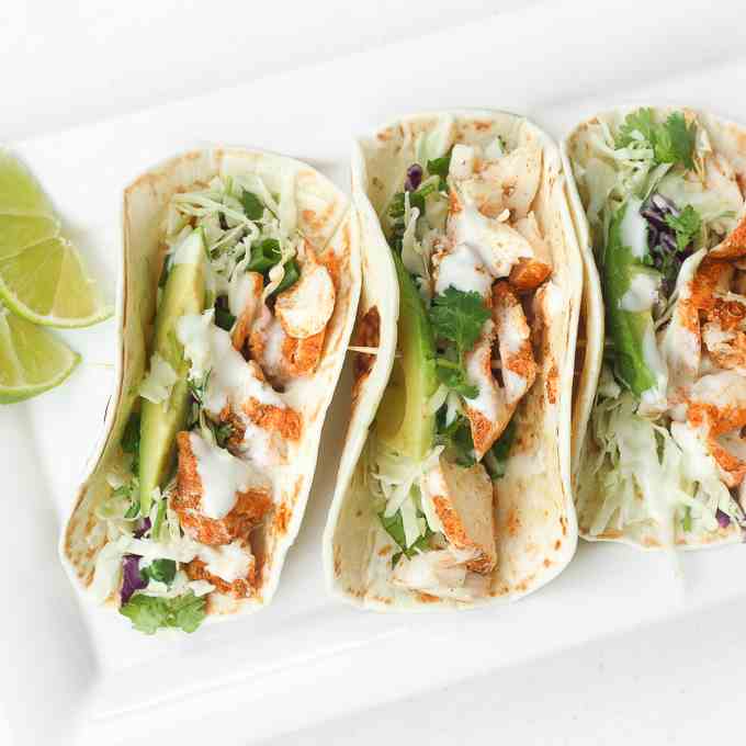 FIsh Tacos with Lime Crema