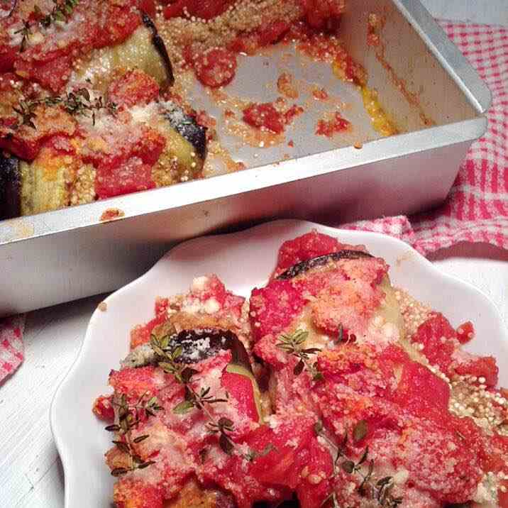 Stuffed eggplant and quinoa bake