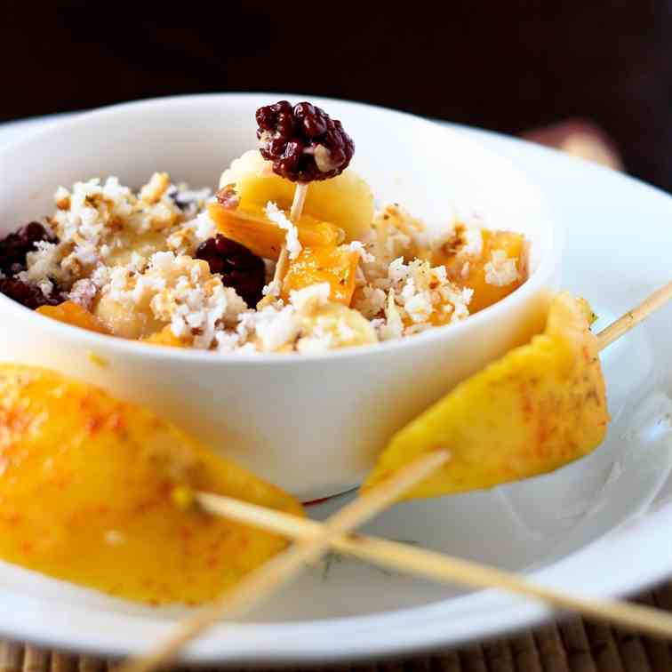 Fruit Salad with coconut & Mango skewers