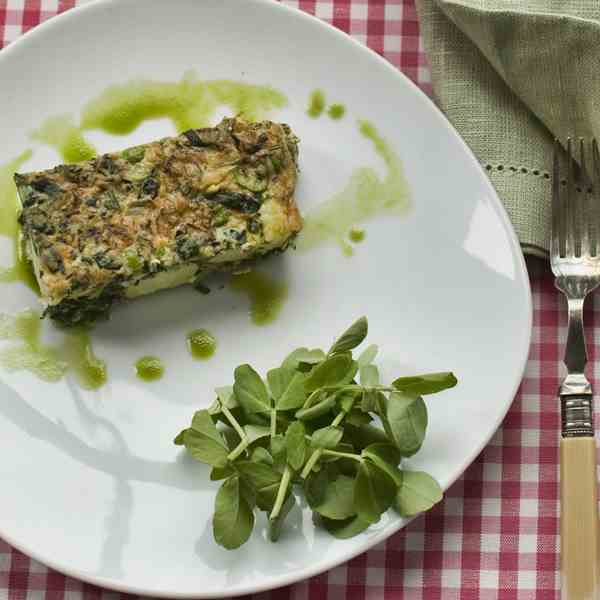 potato & broad bean frittata with mint oil