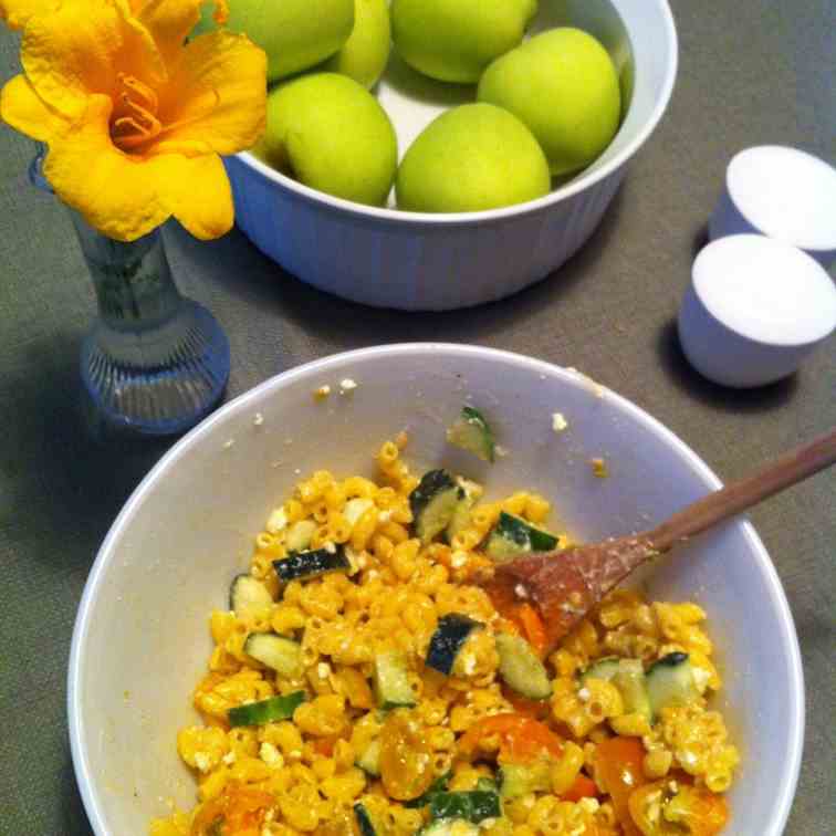 Summer Pasta Salad with Cucumber, Tomato,