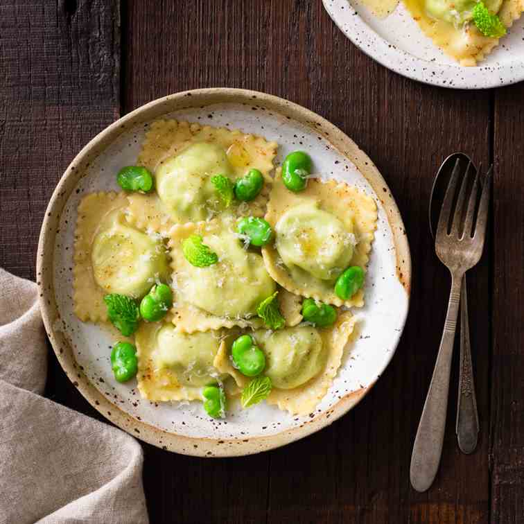 Fava Bean Ravioli with Brown Butter