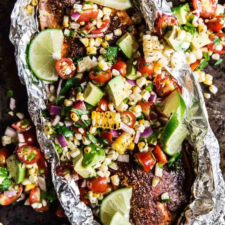 Smoky Grilled Salmon with Avocado Salad