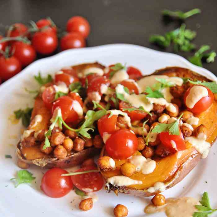 Stuffed Sweet Potatoes with Garbanzos