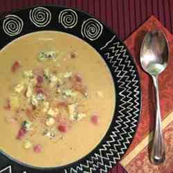 Pear, pancetta & Stilton soup