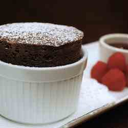 Chocolate Soufflés with Raspberry Sauce